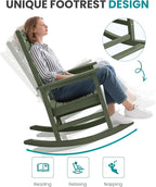 SERWALL Outdoor Rocking Chair, Oversized Rocking Chair with Footrest for Adults, HDPE All Weather Resistant Rocking Chairs for Patio, 350lbs Weight Capacity, Avocado Green - Image 7