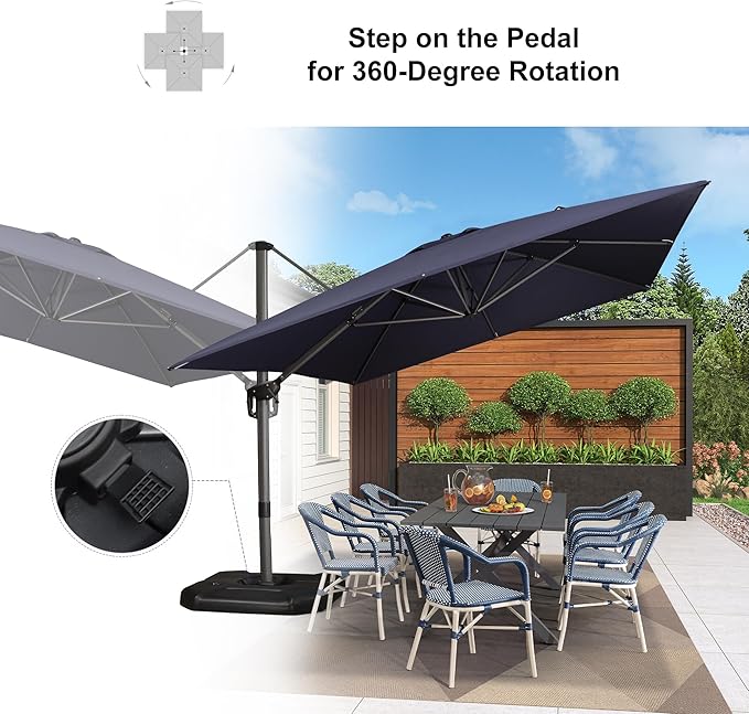 PURPLE LEAF 10'×13' Patio Umbrella with Base Included and Cover Outdoor Umbrella with Cover Extra Large Heavy Duty Cantilever Umbrella Navy Blue - Image 5