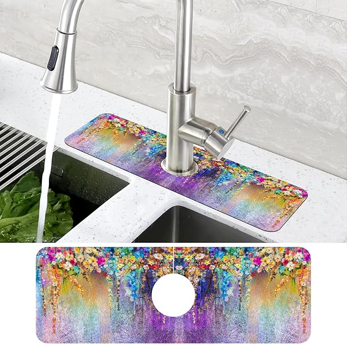 Abstract Watercolor Flowers Dish Drying Mat - Image 4