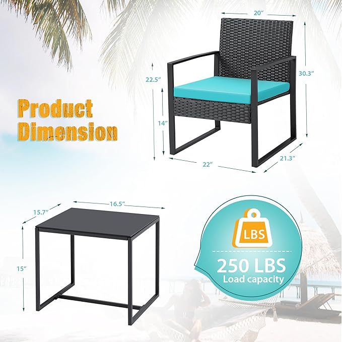 Flamaker Patio Set Outdoor Wicker Furniture, Modern Bistro Set with Rattan Chair and Coffee Table for Yard (Blue) - Image 6