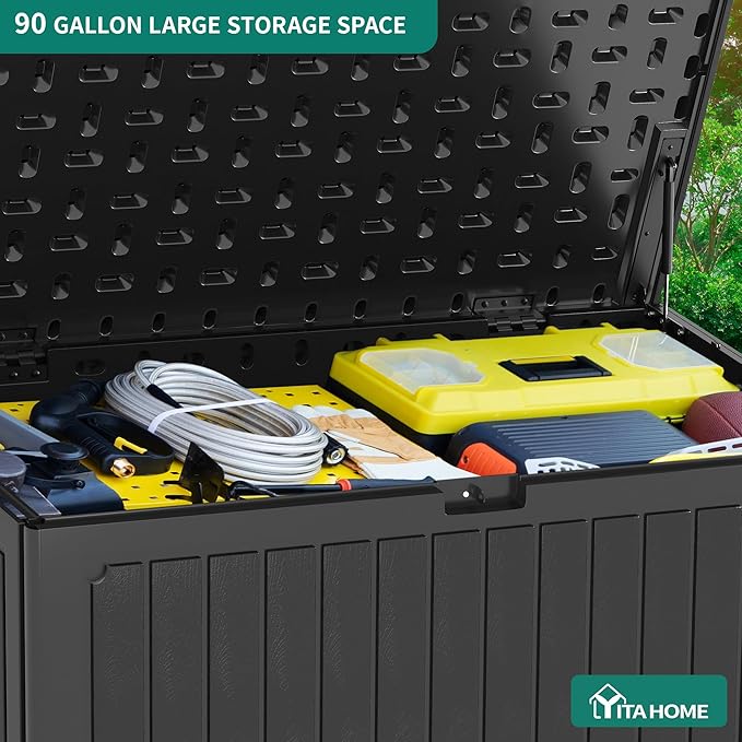 YITAHOME 90 Gallon Large Deck Box with Side Handles, Outdoor Double-Wall Storage for Patio Furniture Cushions, Garden Pool Accessories, Waterproof & Lockable - Image 3