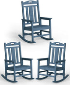 Ciokea Oversized Outdoor Rocking Chairs Set of 3, 380lbs Heavy-Duty Large Patio Rocker, High Back Cozy Porch Chairs, Weather Resistant Patio Rocking Chairs for Outside, Fire Pit, Deck, Slate Blue by CIOKEA