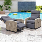 Towallmark Adjustable Rattan Recliner Chair, Patio Lounge Chairs with Cushion, Outdoor Porch Chaise with Flip Up Side Table & Footrest for Porch, Outside Balcony, Deck - Image 5
