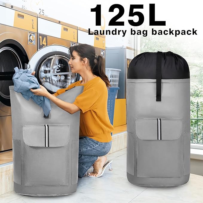 BeeGreen Grey-Laundry-Bag-Backpack-Extra-Large-Heavy-Duty, 125L Portable Travel - Image 5