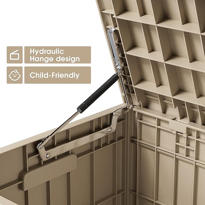 Greesum 82 Gallon Resin Deck Box All Weather Large Outdoor Storage for Patio Furniture, Toys, Garden Tools, Lockable, Light Coffee - Image 4