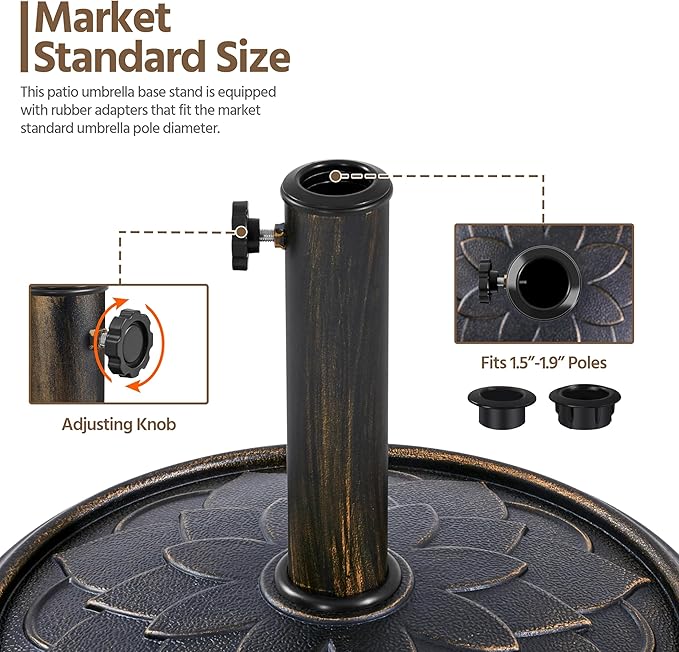 Yaheetech 18'' Patio Umbrella Base 26.5lbs Heavy Duty Antiqued Outdoor Market Umbrella Stand All-Weather Resin Umbrella Base for Garden & Yard, Bronze - Image 4