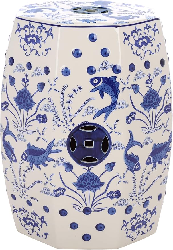 Safavieh Castle Gardens Collection Glazed Ceramic Blue Cloud 9 Chinoiserie Garden Stool - Image 4