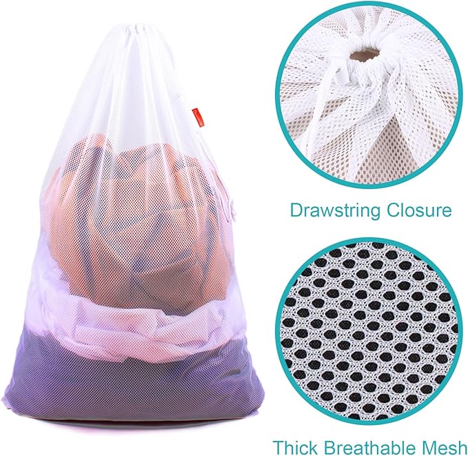 2 Pack Mesh Laundry Bags, 24 x 36 Inches Heavy Duty Drawstring Bag, Travel and - Image 4