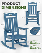 Oversized Outdoor Rocking Chairs Set of 2, High Back Outdoor Rocker Chair, HDPE Rocking Chairs for Patio, 380lbs Weight Capacity, Navy Blue - Image 3