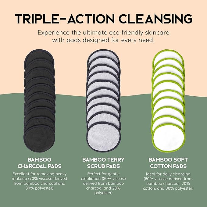 Greenzla Reusable Makeup Remover Pads, Washable Bamboo Cotton Rounds - Image 3