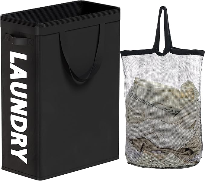 Slim Laundry Hamper with Removable Inner Bag and Side Handles, 45L Small by TECHMILLY