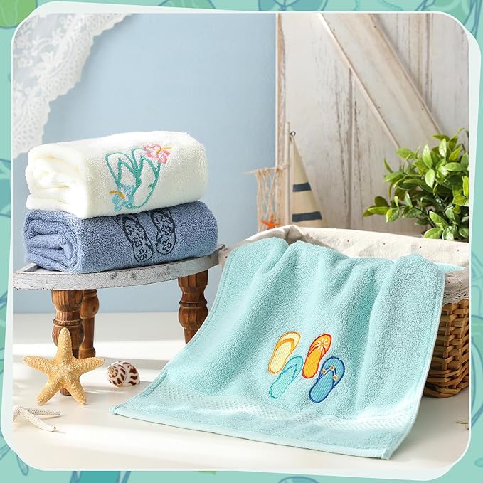 3 Pack Coastal Hand Towels for Bathroom 100% Cotton Embroidered Beach Bathroom - Image 5