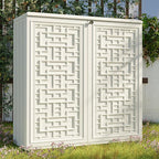 Indoor Outdoor Storage Cabinet Waterproof with Shelf, Off White Plastic Outdoor Cabinets for Patio/Garden/Backyard, Size 34.3''L*15''W*36.2''H - Image 7