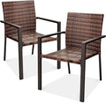 Best Choice Products Set of 2 Stackable Outdoor Wicker Dining Chairs All-Weather Firepit Armchair w/Armrests, Steel Frame for Patio, Deck, Garden, Yard - Light Brown by BestChoiceProducts