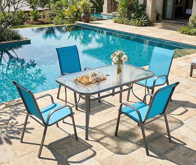 MAMIZO Patio Dining Chairs, Stackable All Weather Teslin Chair, Heavy Duty Outdoor Breathable Chairs Set, w/Armrests, Upgraded Chair FeetW/Strenthened Iron Spacers, 330 LBS (4, Turquoise Blue) - Image 9