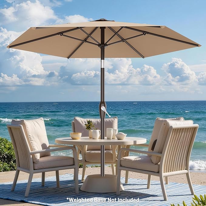 AreShark 7.5FT Patio Umbrella Table Market Umbrella with 6 Sturdy Ribs, Button Tilt/Crank, Heavy-Duty Outdoor Umbrellas for Pool, Deck, Garden and Backyard, Beige - Image 7