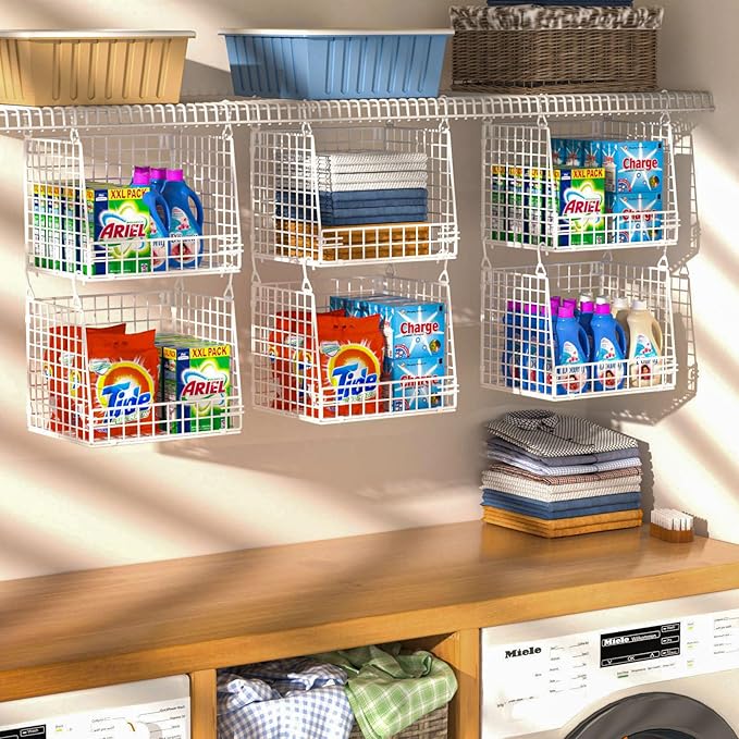 3 Pack Laundry Room Organization and Storage, Hanging Wire Basket - Image 2