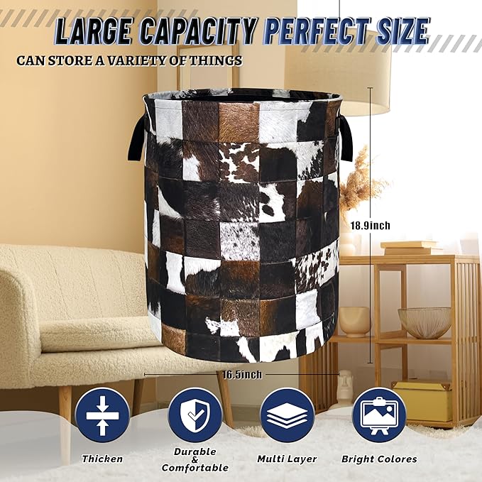 Personalise Cow Print Laundry Basket Oxford Cloth Animal Cowhide Laundry Hamper - Image 3