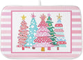 Christmas Dish Drying Mats 18x24 Inch Stripes Watercolor Pink Christmas Trees by GOLIANDA