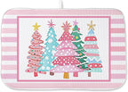 Christmas Dish Drying Mats 18x24 Inch Stripes Watercolor Pink Christmas Trees by GOLIANDA