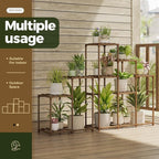 Bamworld 2 Sets Plant Stands Indoor Tall Shelves Outdoor for Multiple Flowers 10 Pots Wooden Rack for Living Room Balcony Garden - Image 4