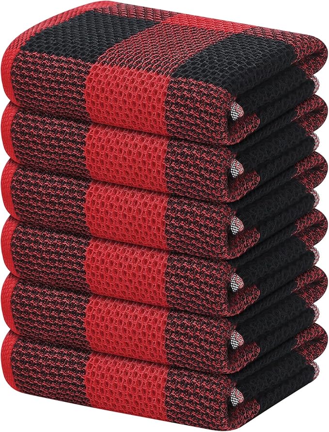 Homaxy 100% Cotton Waffle Weave Check Plaid Kitchen Towels, 13 x 28 Inches by Homaxy