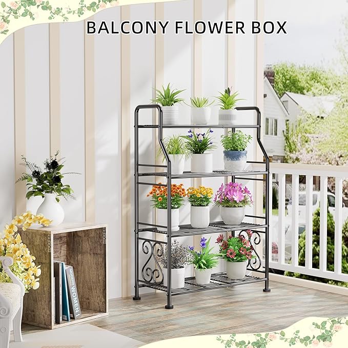 GIOTORENT Plant Stand Outdoor Indoor 4 Tier Metal Waterproof - 41.3" Plant Shelf for Patio, Balcony, Living Room, Large Capacity Tiered Plant Rack, Black - Image 5