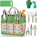 Gardening Tools 10-Piece Heavy Duty Stainless Steel Hand Tools with Durable Garden Tools Storage Tote,Rust-Proof Garden Tool Set, Ideal Gardening Gifts for Women Yellow Floral Pattern Design by HoHaing