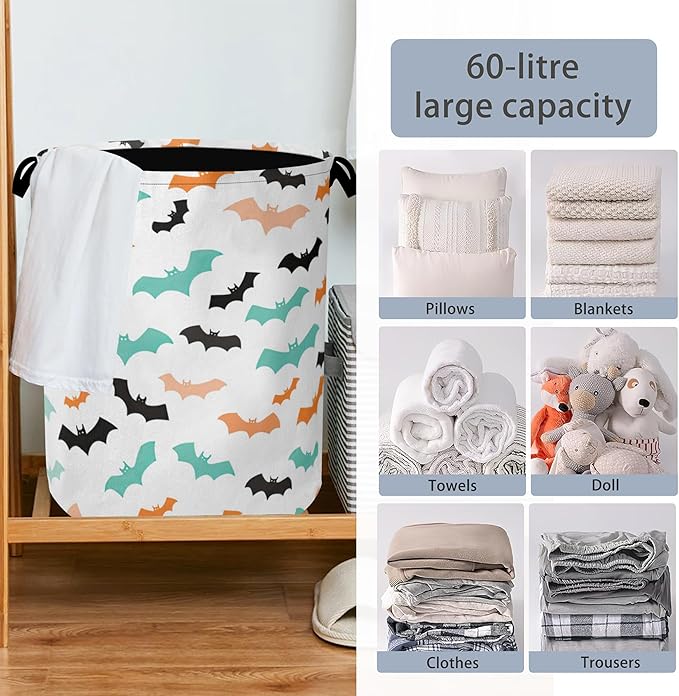 Colorful Bats Laundry Basket, Halloween Foldable - Image 6