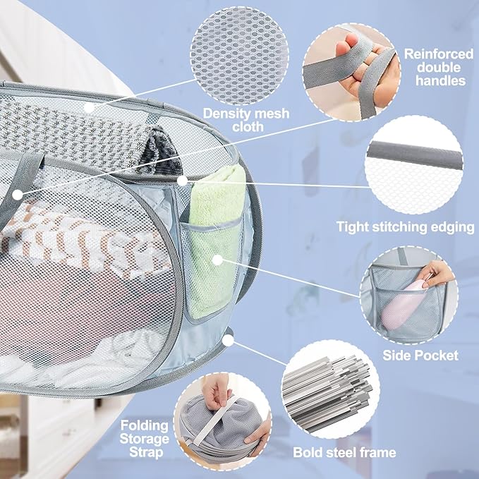 4PCS Mesh Laundry Hamper, Collapsible Laundry Baskets, 75L Large Foldable Dirty - Image 3