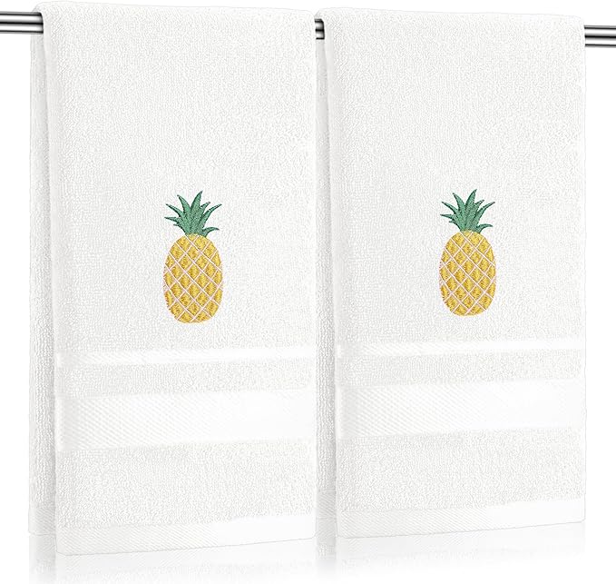 2 Pcs Pineapple Hand Towels White-Yellow Bathroom Decor 14x29 Inch Embroidered by SmoothNovelty