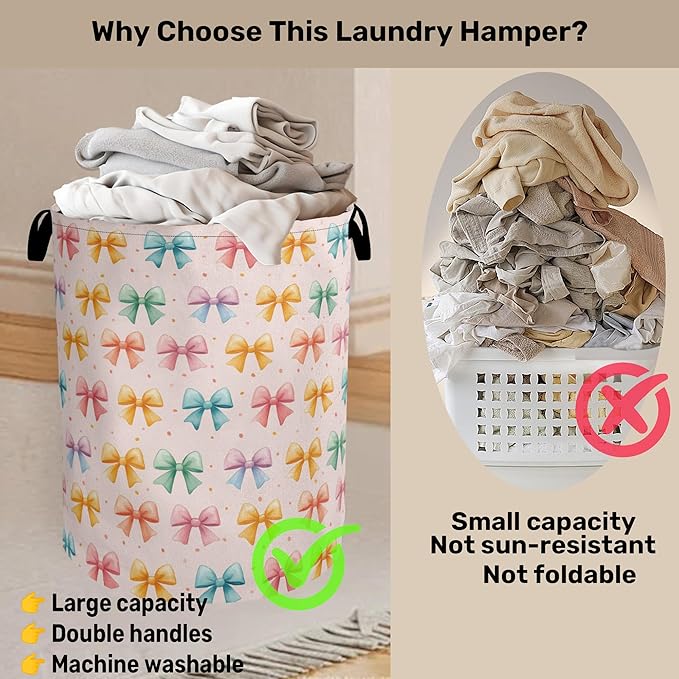 Colorful Bow Foldable Laundry Hamper - Image 3