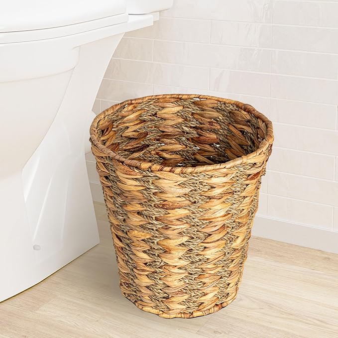 Household Essentials Water Hyacinth and Seagrass Round Waste Basket - Image 3