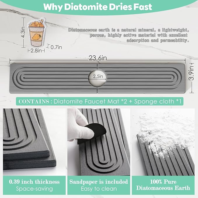 Stone Faucet Mat for Kitchen Sink, Diatomite Drying Stone Tray & Sink Protector - Image 5