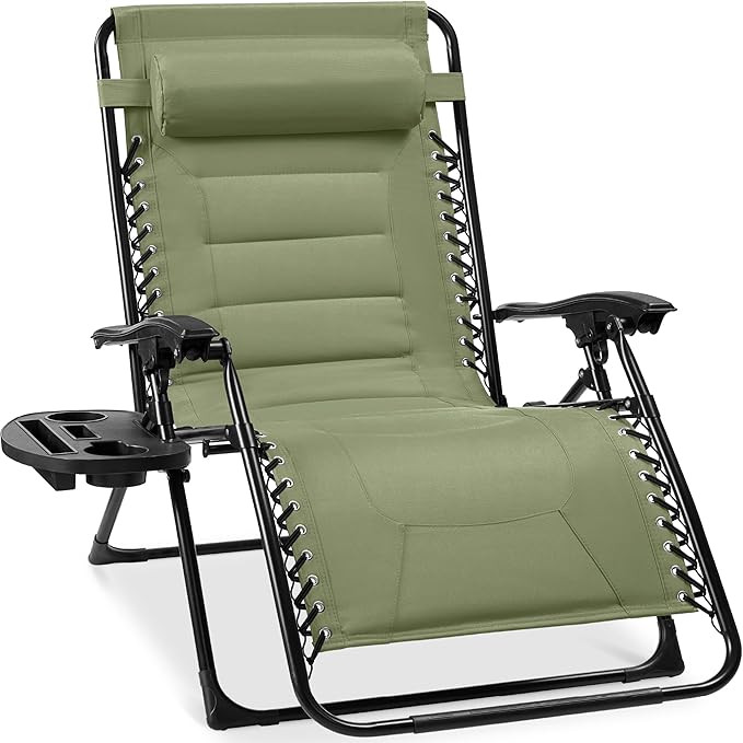 Best Choice Products Oversized Padded Zero Gravity Chair, Folding Outdoor Patio Recliner, XL Anti Gravity Lounger for Backyard w/Headrest, Cup Holder, Side Tray, Polyester Mesh - Sage Green by BestChoiceProducts
