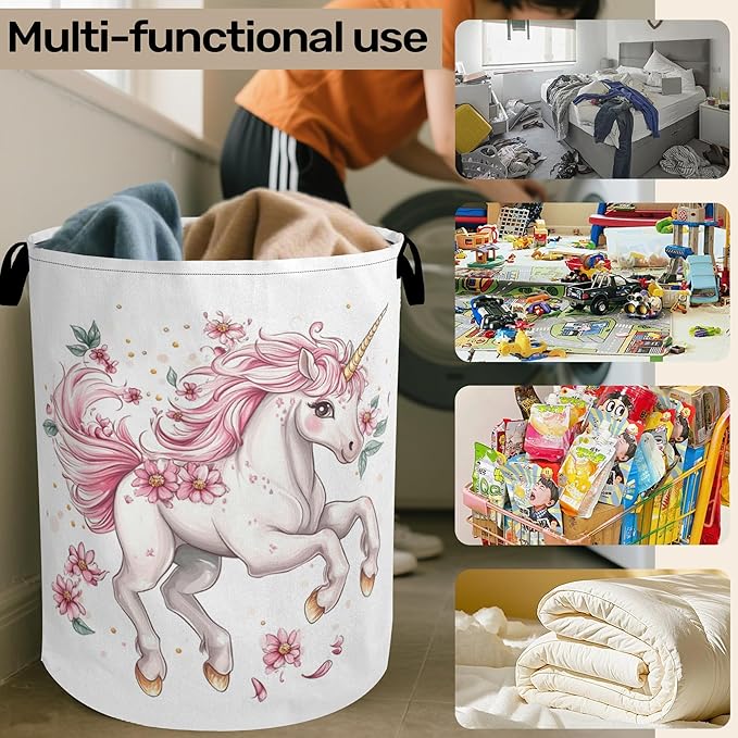 Unicorn Pink Foldable Canvas Laundry Basket - Image 6