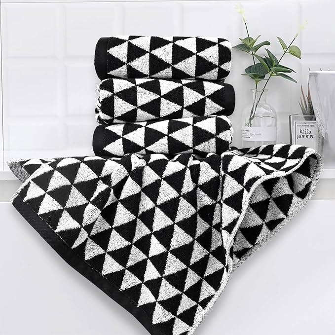 Black and White Hand Towels, 4 Pack Cotton Soft Face Towel 13x29 Inches - Image 2