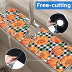 Thanksgiving Pumpkin Kitchen Sink Splash Guard Mat Buffalo Plaid Absorbent Fast - Image 7