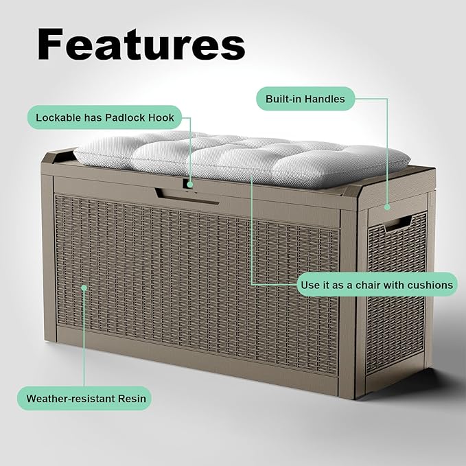 ROJIK Outdoor Storage Housing Deck Box,Waterproof Patio Furniture, Garden Tools, Cushions, Pool Accessories Storage Bench with Lockable Lid and Side Handles (Grey,60 Gallon) - Image 7