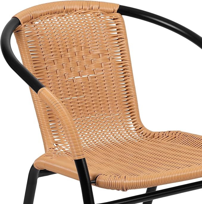 Flash Furniture Lila 4 Pack Beige Rattan Indoor-Outdoor Restaurant Stack Chair | Versatile and Stylish Seating - Image 11