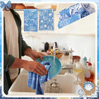 Breling Set of 6 Coastal Beach Kitchen Towels Blue Bow Dish Towel Bathroom - Image 5