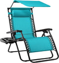 Best Choice Products Folding Zero Gravity Outdoor Recliner Patio Lounge Chair w/Adjustable Canopy Shade, Headrest, Side Accessory Tray, Textilene Mesh - Peacock Blue by BestChoiceProducts