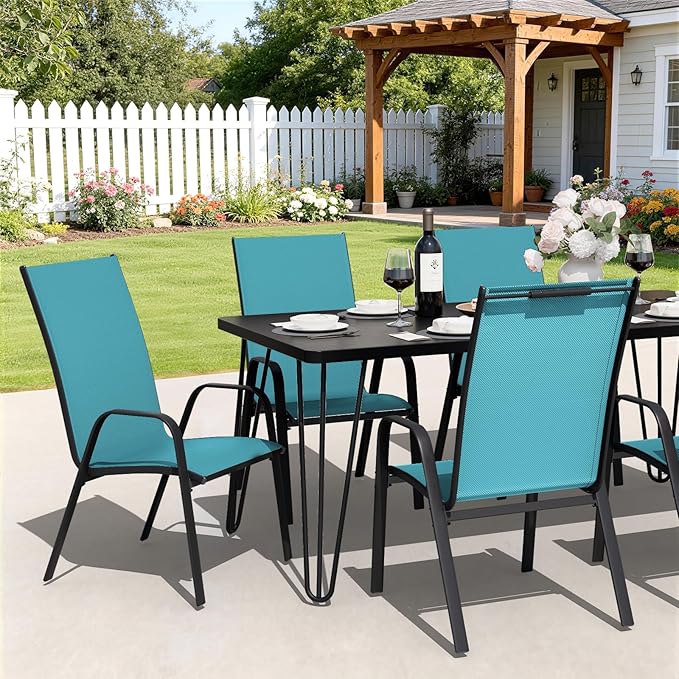 JEAREY Patio Dining Chairs Set of 4, Outdoor Stackable Dining Furniture Set, All Weather Dining Set for Lawn, Garden, Backyard, Poolside, Peacock Blue - Image 4
