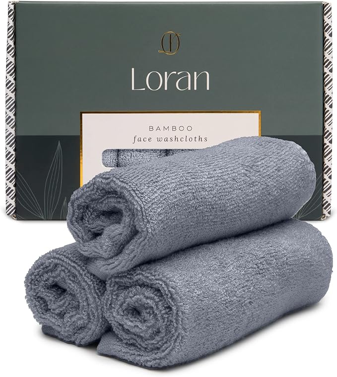 Silver Grey Washcloths Set of 6 Soft Facial Cloths 10” x 10” 100% Viscose by Loran