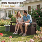 80-Gallon Outdoor Storage Bench, Waterproof Deck Box with Lockable Lid & Armrests for Patio, Garden, Pool, Brown - Image 2