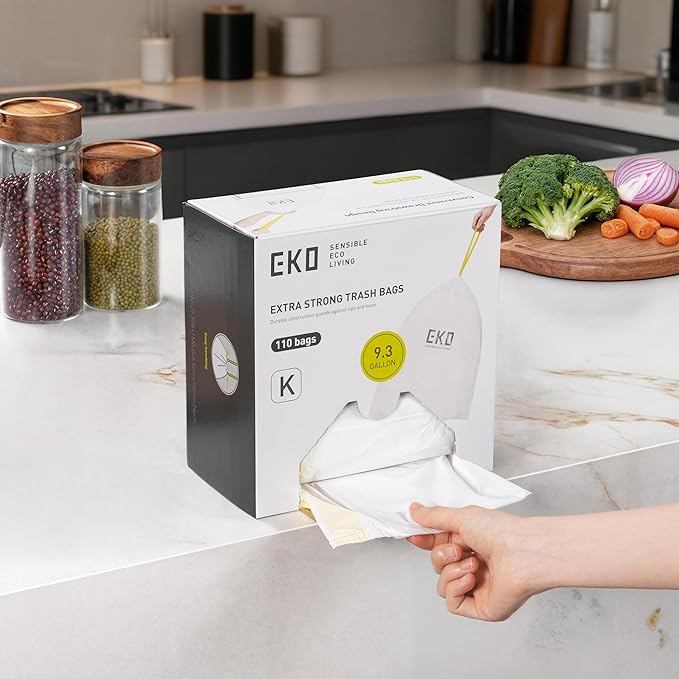 EKO 9.3 Gallon / 30–35 Liter Drawstring Trash Bags, Extra-Strong Leak-Resistant - Image 3