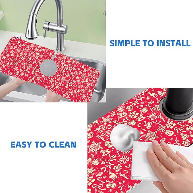 Christmas Reindeer Bell Snowflake Kitchen Sink Splash Guard Mat Absorbent Fast - Image 5