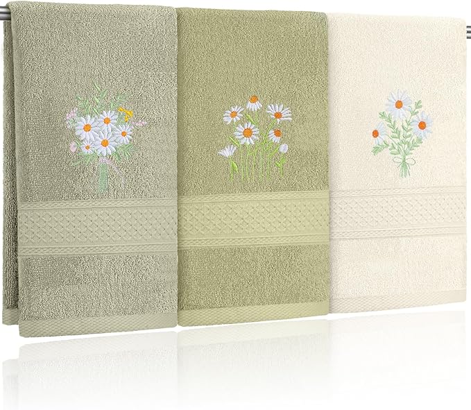 3 Pcs Daisy Floral Hand Towels Daisy Flowers Boho Bathroom Decor 14x29 Inch by Tingjoo