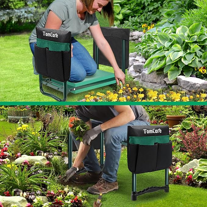 TomCare Garden Kneeler and Seat 10.64” Wider Larger Soft Kneeling Pad Garden Bench with 2 Large Tool Pouches Heavy Duty Garden Stool Foldable Tools Gardening Gifts for Women Men Gardeners - Image 7