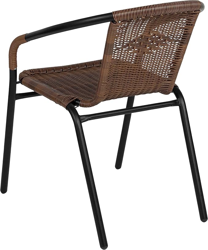 Flash Furniture Lila Modern Rattan Indoor/Outdoor Stackable Dining Chairs, Stacking Rattan Bistro Chairs for Patio or Restaurant, Set of 4, Brown - Image 8